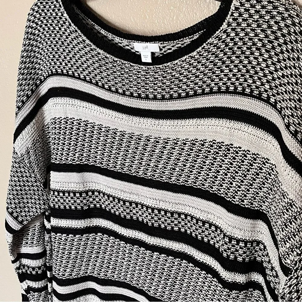 J. Jill Black and Cream Striped 3/4 Sleeve Oversized Chunky Knit Sweater Size L